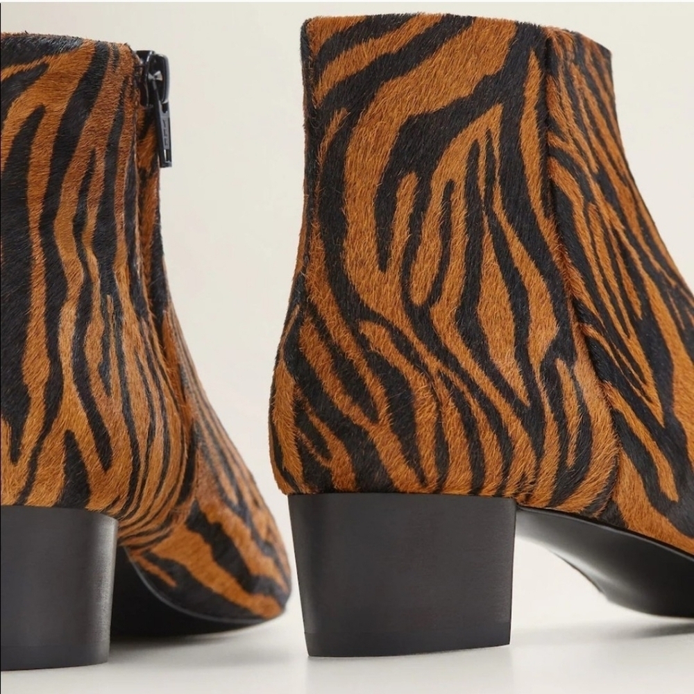 MANGO Leopard Print Pointed Toe ankle Festival Unique Boots 37